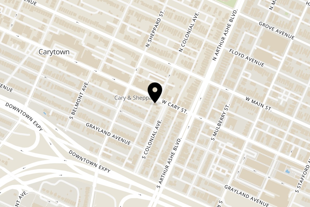 Map showing the location of Sen Organic Small Plate on 2901 W Cary St in Richmond